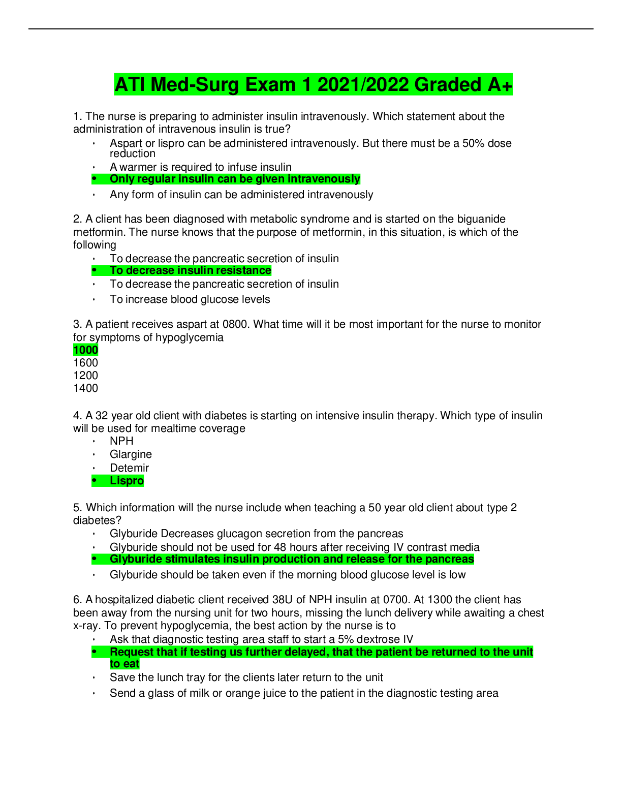 Preview image for ATI Med-Surg Exam 1 2021/2022 Graded A+